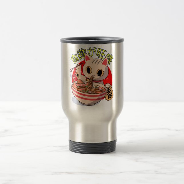 Caneca Térmica Gato Japonês Fofo Comendo Macarrão com Hashis (Centro)