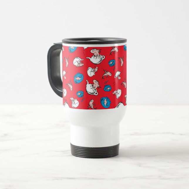 Caneca Térmica Gato No Chapéu | O Padrão Vermelho Do Peixe (Frente Esquerda)