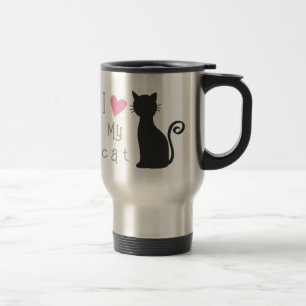 Caneca Térmica Gato preto fofo personalizável com um coração rosa