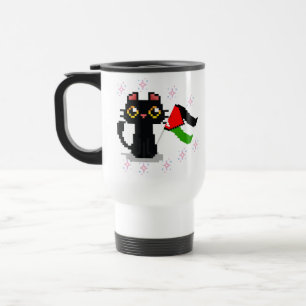 Caneca Térmica gato preto fofo segura bandeira da Palestina