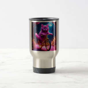 Caneca Térmica Gato Rosa Em Um Caminho Cênico De Bicicleta De Our