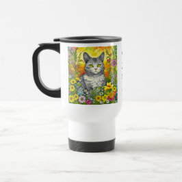 Caneca Térmica Gato Whimsical Personalizado e Flores