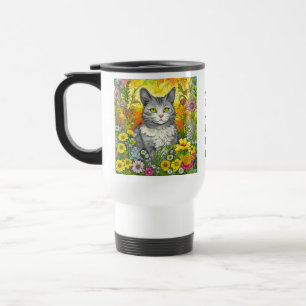 Caneca Térmica Gato Whimsical Personalizado e Flores