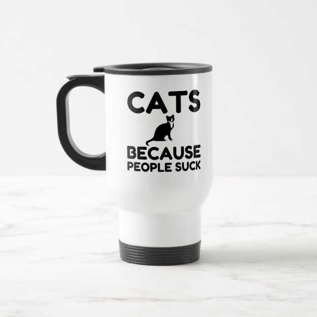 Caneca Térmica Gatos Porque Pessoas Chupam (Esquerda)