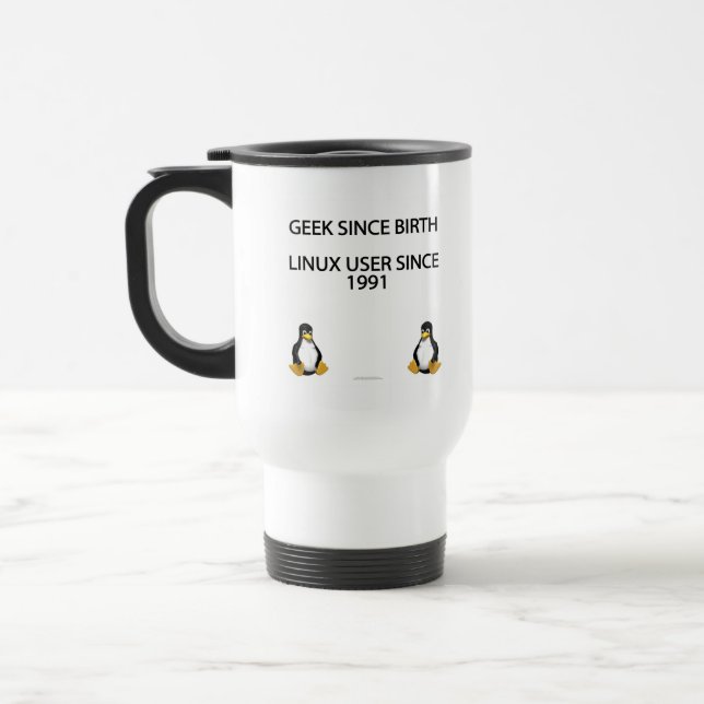 Caneca Térmica Geek desde o nascimento. Usuário de Linux desde (Esquerda)