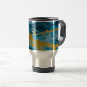 Caneca Térmica Geode Agate Gemstone Blue e Dourado