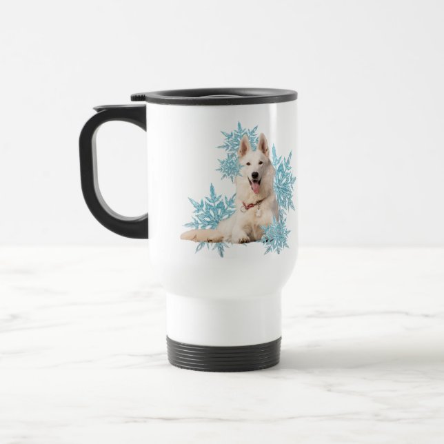 Caneca Térmica German shepherd branco deitado nos flocos de neve (Esquerda)