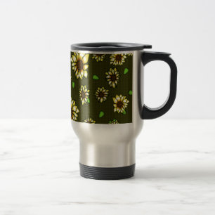 Caneca Térmica Girassóis em Vidro Pintado sobre Xadrez de Oliva
