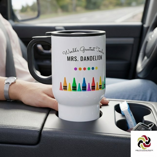 Caneca Térmica Giz de Cera Arco-Íris Café do Melhor Professor do  (Rainbow Crayons World's Greatest Teacher Coffee Mug
)