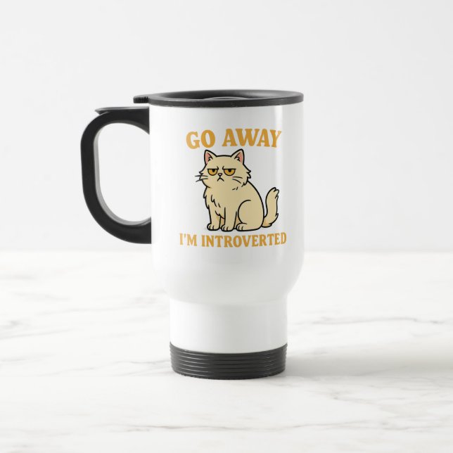 Caneca Térmica Go Away I'm Introverted – Funny Cat Shirt (Esquerda)