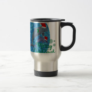 Caneca Térmica golfinhos de natal santa claus feliz