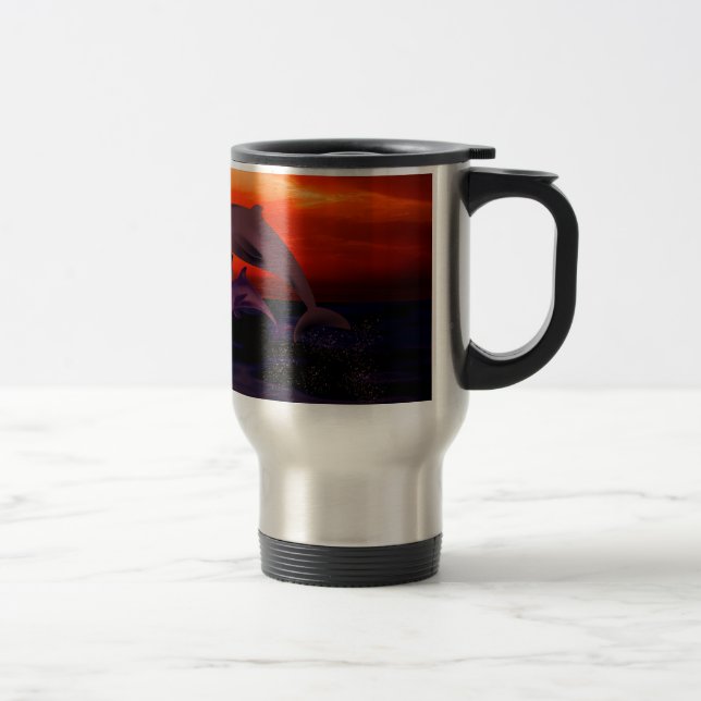 Caneca Térmica Golfinhos Salpicantes Marítimos Laranja Sunset (Direita)
