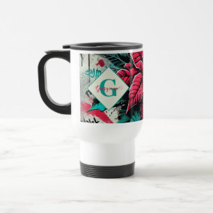 Caneca Térmica Grafite Grungy Poinsettia Floral Personalizado