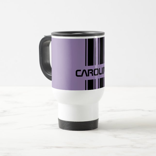 Caneca Térmica Greve de Esportes de Auto Raça Preta e Violeta Per (Frente Esquerda)