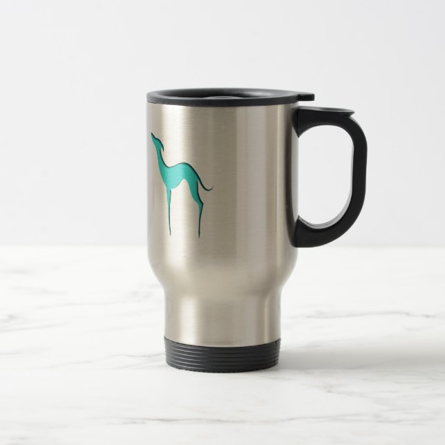 Caneca Térmica Greyhound Whippet dog turquoise blue silhoule (Direita)
