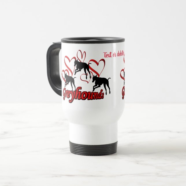 Caneca Térmica Greyhounds Hearts Dog Personalizado (Frente Esquerda)