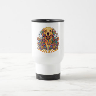 Caneca Térmica Groovy Retro Psicodélico Cachorro Golden Paz
