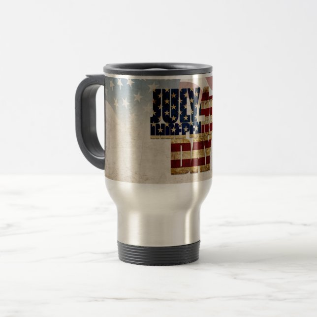 Caneca Térmica Grunge USA julho 4º Gráfico de Independência (Frente Esquerda)