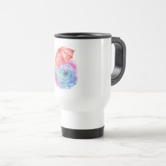 Caneca Térmica Guarda-chuva Pastel Ondulações de Chuva Arte Aquar