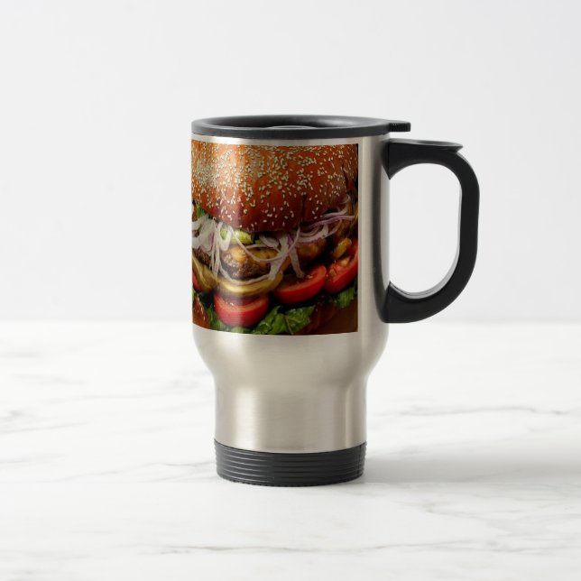 Caneca Térmica hambúrguer de cheeseburger novelado com comida eng (Direita)
