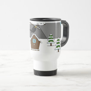 Caneca Térmica Happy Blackbird Cantando na paisagem de inverno