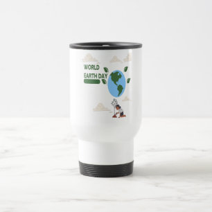 Caneca Térmica Harmonia do Dia da Terra - Ilustração Azul e Verde