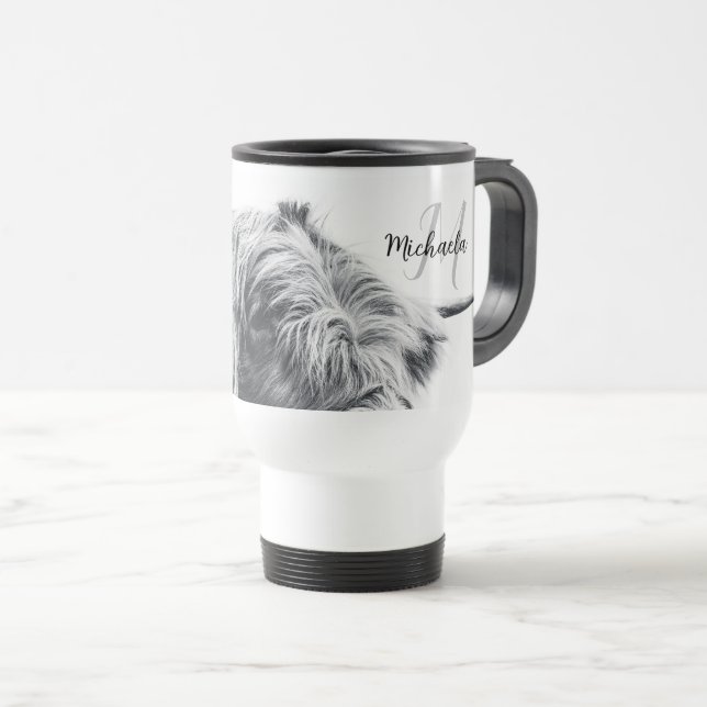 Caneca Térmica Highland cow portrait initial monogram black white (Frente Esquerda)