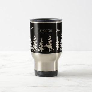 Caneca Térmica Higiene Nórdico com silhuetas florestais preto bra