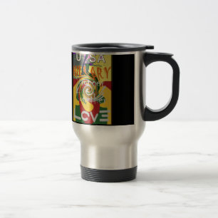 Caneca Térmica Hillary EUA Presidente Fortaleza Juntos ouro verme