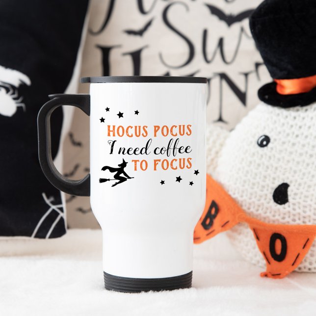 Caneca Térmica Hocus Pocus Café para Focar Laranja Dia das Bruxas (Criador carregado)