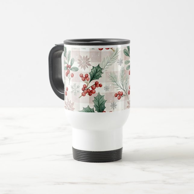 Caneca Térmica Holly Christmas Snow Watercolor (Frente Esquerda)