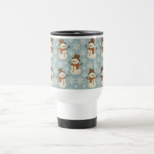 Caneca Térmica Homens de neve e flocos de neve azuis vintage