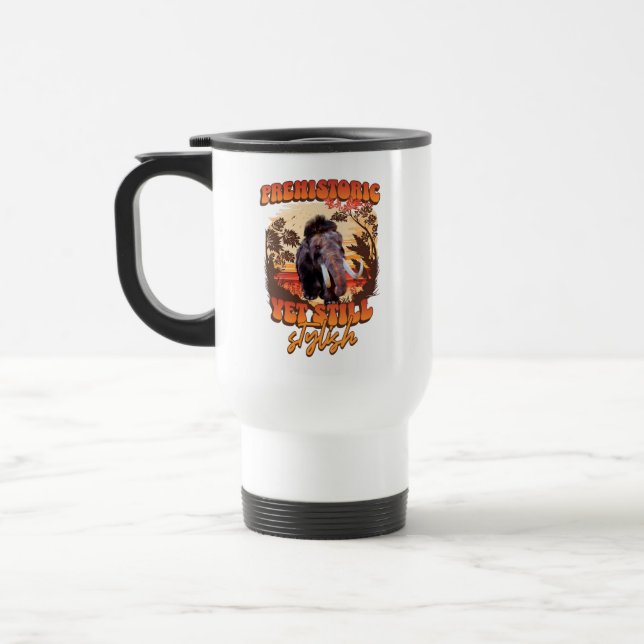 Caneca Térmica Humor Retro de Mamute Pré-Histórico e Elegante (Esquerda)
