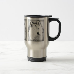 Caneca Térmica Husky Siberiano Branco com Olhos Azuis - Desenho d