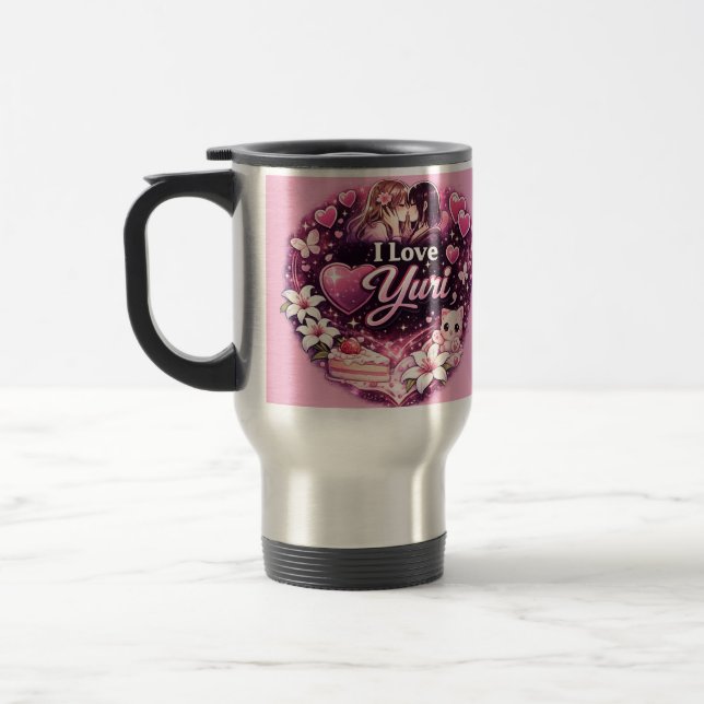Caneca Térmica I Love Yuri | Kawaii Girls’ Love Anime Aesthetic  (Esquerda)