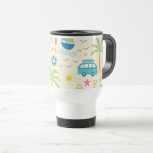 Caneca Térmica Ícones de Summer Beach Palm Trees, Boats e Sol