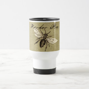 Caneca Térmica Ilustração Antiga de Abelha Operária em Estilo Ant