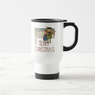 Caneca Térmica Ilustração Antiga de Crianças no Natal 1920