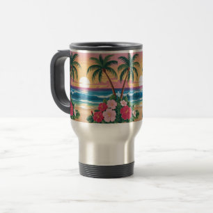Caneca Térmica Ilustração da Praia Retro da Summer Vibes