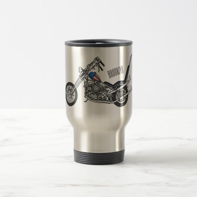Caneca Térmica Ilustração de desenho animado Chopper Motorcycle 1 (Centro)
