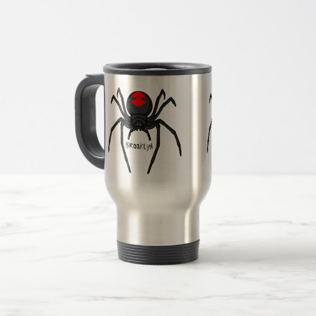 Caneca Térmica Ilustração de desenho animado da viúva negra assus (Frente Esquerda)