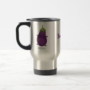 Caneca Térmica Ilustração de desenho animado de beringela feliz
