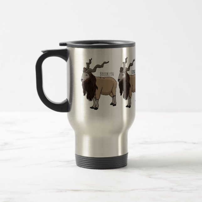 Caneca Térmica Ilustração de desenho animado de cabra Markhor (Esquerda)