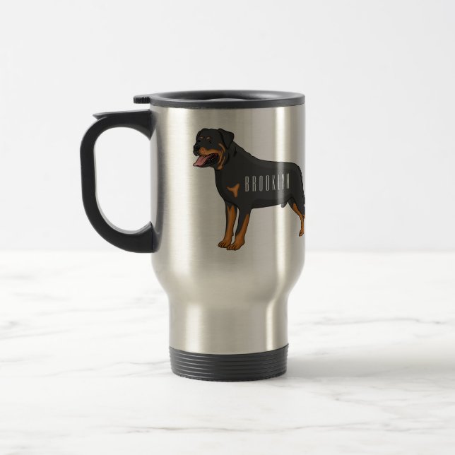 Caneca Térmica Ilustração de desenho animado de cão rottweiler (Esquerda)