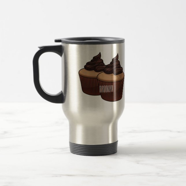 Caneca Térmica ilustração de desenho animado de cupcake (Esquerda)