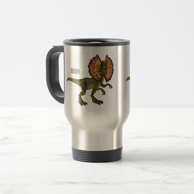 Caneca Térmica Ilustração de desenho animado de Dilophosaurus (Frente Esquerda)