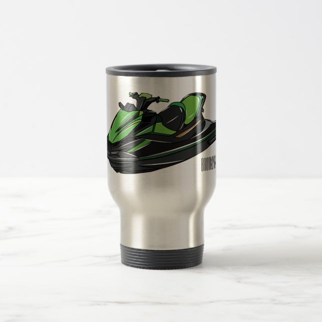 Caneca Térmica Ilustração de desenho animado de esqui jet (Centro)