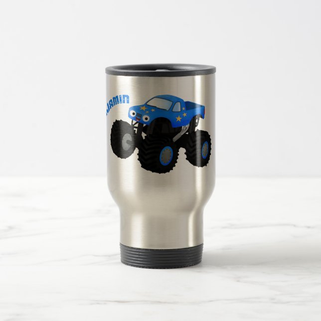 Caneca Térmica Ilustração de desenho animado de monstro azul boni (Centro)
