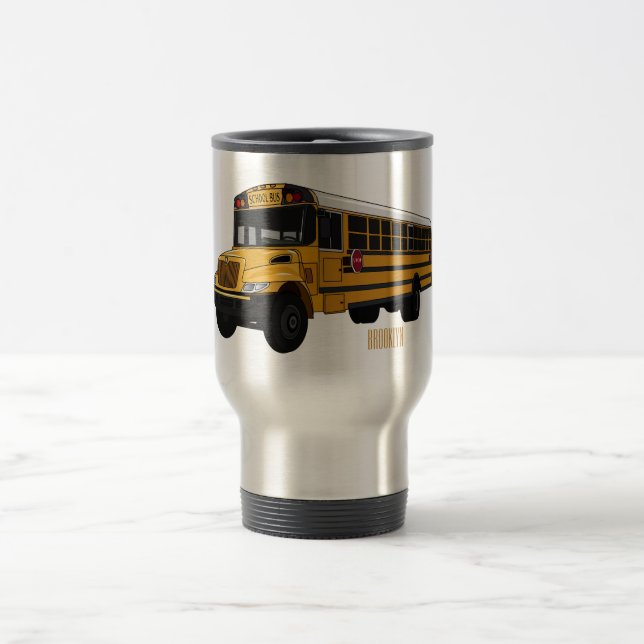 Caneca Térmica Ilustração de desenho animado de ônibus escolar (Centro)