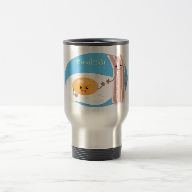 Caneca Térmica Ilustração de desenho animado de ovo e bacon em ka (Centro)